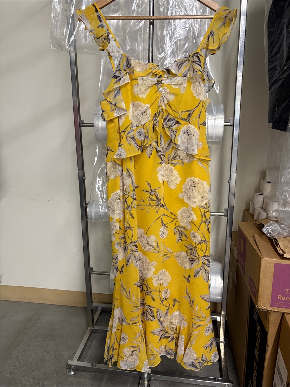 Lucy Paris Yellow Floral Ruffle Maxi Dress